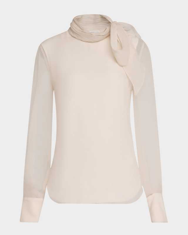 Monili Neck-Scarf Organza Long-Sleeve Top